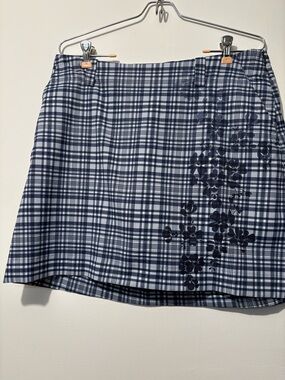 Nike Navy and White Plaid Mini Skirt with Floral Detail